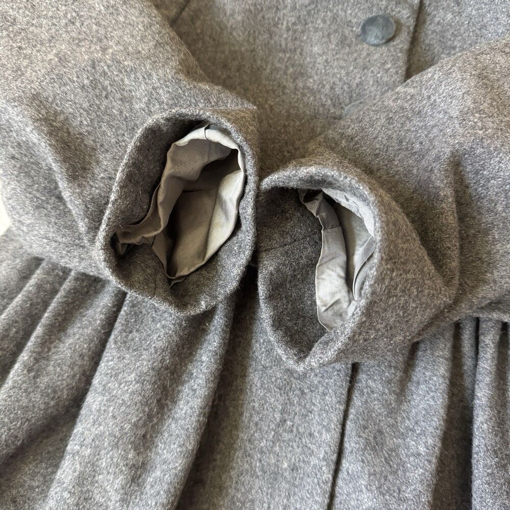 Wool Winter Coat Girls 6 Grey Overcoat Princess Puff Shoulder Hooded H Lans VTG - Picture 13 of 14